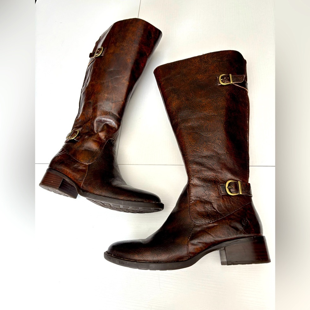 Born Brown Boots With Gold Hardware Size 8M Wide Calf - Picture 2 of 8